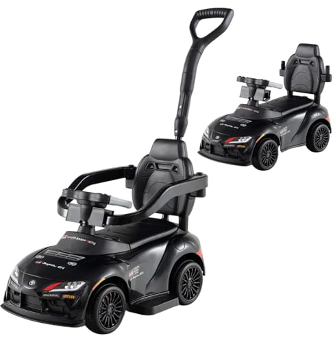Maxmass 3 in 1 Kids Ride on Push Car, Licensed Toyota Sliding Car Toy with Removable Handle & Guardrails, Music, Toddler Foot to Floor Slider Baby Walking Car for 18-60 Months Old (Black)