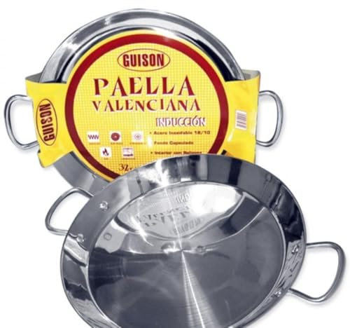 Guison 74046 Poêle à Paella en Acier Inoxydable avec Fond en Sandwich Argenté 46 cm
