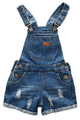 KIDSCOOL SPACE Salopette di Jeans da Bambina, Pantaloncini di Jeans Strappati Grandi