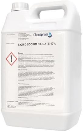 Liquid Sodium Silicate 40% – Water Glass Liquid for Bonding, Metal Repair & Adhesive – High-Temperature Sealer for Automotive & Industrial Use – Perfect for Concrete, 5 Litres