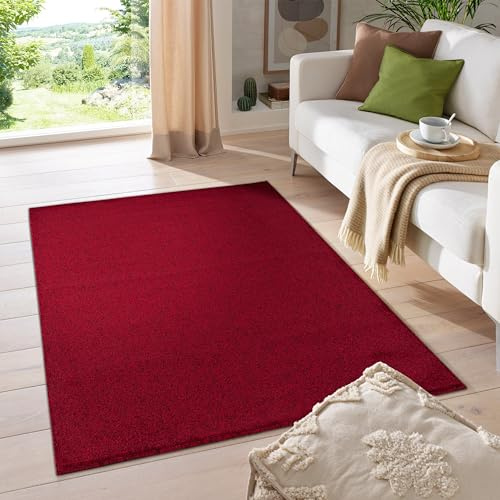 HomebyHome Teppich 280x370 cm Rot, Kurzflor, Einfarbig, Modern, Rechteckig, Pflegeleicht, rutschfest, XXL Bodenteppich für Wohnzimmer, Schlafzimmer, Essbereich