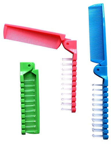 Fontee® 3 pezzi piccola pieghevole spazzola per capelli, spazzola per capelli viaggio, spazzola per la testa di massaggio e pettine a denti fini, pettine tascabile per bambini e adulti, 3 colori