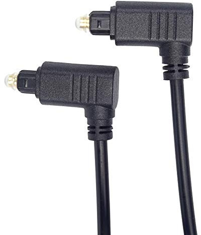PremiumCord Cable de audio óptico Toslink en ángulo: 1 m, conector Toslink de 90° a conector de 90°, cable digital para sistema estéreo HiFi, barra de sonido, TV, audio HQ, chapado en oro, color negro