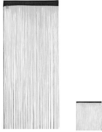 Relaxdays Fadenvorhang schwarz, kürzbar, Tunneldurchzug, für Türen & Fenster, waschbar, Fadengardine, 90x245 cm, Black, 90x245cm