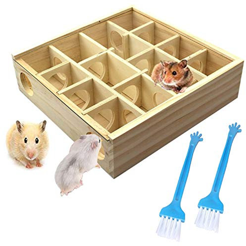 Allazone Hamster Labyrinth Hamster Kleintierspielzeug, Hamster Spielzeug Holz Spielzeug Hamster Nest und Reinigungsbürste für Hamster, Maus, Andere Kleine Tiere