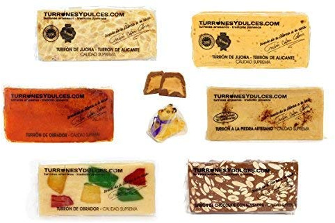 Lot de Turrones Nougats espagnols du Jijona - Alicante (+1 cadeau de massepain). 2 KG Dur et mou - Sachet de Turrón (6 x 300 g + 1 x 150 g + 1 cadeau)