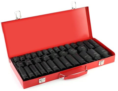 Dados para Llaves de Impacto de 35 Piezas 8-38 Mm, Llaves de Vaso de Impacto profesional completo 1/2 Juego de Llaves de Tubo Hexagonal Tuercas Métricas para Herramientas de Trabajo de 6 Puntos