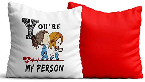 Cuscino Grey's Anatomy MEREDITH GREY e CRISTINA YANG - You're my person - Tu sei la mia persona - Best Friends - Serie TV - Retro rosso - Mis. 40x40cm
