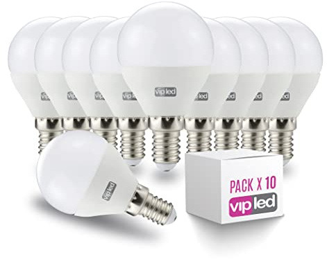 VIPLED - SET di 10 LAMPADINE LED SFERA P45 E14 - 5W EQUIVALENTI A 35W DELLA LAMPADINA ALOGENA - 3000K LUCE CALDA - 360 LUMEN