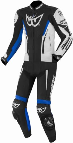 Berik Monza Tuta in pelle da moto a due pezzi, nero/bianco/blu neon, 56