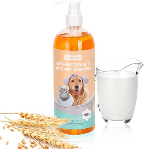 Nobleza Hundeshampoo gegen Juckreiz Milben Pilz Floh,Mit Natürlicher Extrakt,Rückfettendes Sensitive-Shampoo Katze, Anti-Bakteriell, Lindert Hautreizungen,auch für Welpen und Kätzchen (500ml)