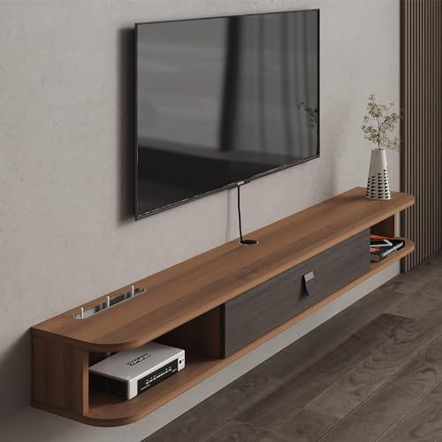 Consola de TV Flotante, Unidad de TV Flotante montada en la Pared, Estante de Pared de Entretenimiento, Consola de Medios con Puerta y Almacenamiento para Oficina en casa (140 cm, marrón Oscuro)