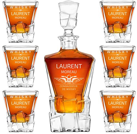 Maverton Carafe en verre et 6 verres a whisky, Avec motif décoratif