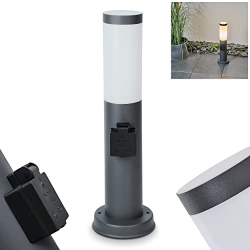 HOFSTEIN Wegeleuchte Sessa, Außenwegeleuchte mit Steckdose aus Metall/Kunststoff in Anthrazit/Weiß, moderne Sockelleuchte für Garten, Außenbereich, Hof, Terrasse, Höhe 45,5 cm, E27, IP44