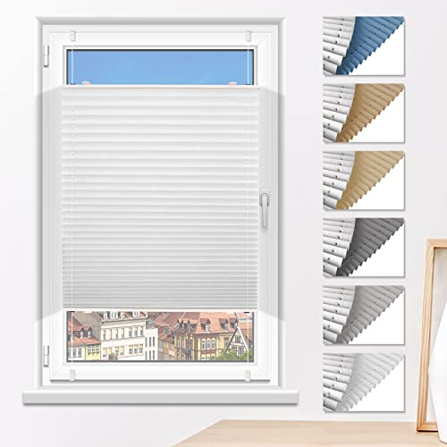 Plissee Verdunklung ohne Bohren Klemmfix Weiß 85x220cm(BxH) | Verdunklungsplissee Faltrollo 100% Blickdicht Sonnenschutz & Schallschutz Plisseerollo für Fenster & Tür