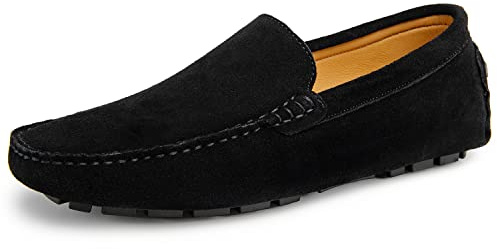 Go Tour Mens Handmade Suede Leather Casual Loafers Shoes Black 10.5/45