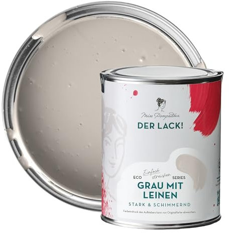 MissPompadour seidenmatte Holzfarbe Innen & Außen 1L Grau mit Leinen, Möbelfarbe ohne Schleifen - Farbe für Holz, Metall, Kunststoff - Holzlack, Möbellack schnelltrocknend mit hoher Deckkraft