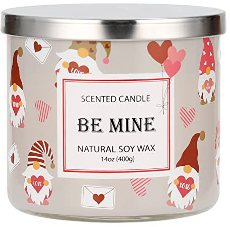 Valentine’s Day Gnomes Candle,Strawberry Scented Candle, Large 3 Wicks, Be Mine Candle Gifts for Wedding Day Engagement Anniversary Candle,Gifts for Girlfriend Wife Couples,14 oz