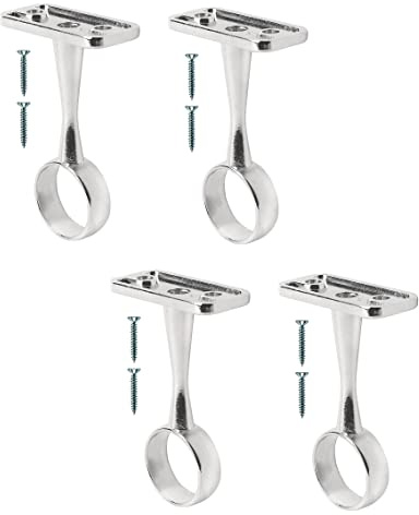 TERF® Lot de 4 supports de fixation au plafond en chrome poli pour tringle à rideaux jusqu'à 19 mm de diamètre - Support mural pour penderie, penderie, rideau de douche avec fixation