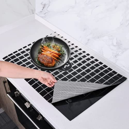Checkered Large Induction Hob Protector Mat 61x53cm, (Magnetic) Silicone Induction Cooker Covers, Electric Cooker Scratch Protector for Induction Stove Multifunctional Silicone Mats by KitchenRaku