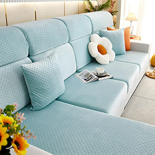 Schnitts Sofa Abdeckungen L Form Couch Schutzhülle, Liege Sofa Abdeckungen, Sofa Möbel Schutz, Stretch Elastische L-Typ Chaise Sofa Couch, Weiche Stretch Hussen (GROßE 3-PERSON KISSEN,Wasser Blau)