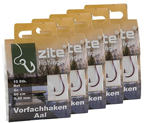 Zite Fishing Aal-Haken mit Vorfach Gebunden 10 Stück | Monofile Vorfachschnur Aal-Angeln mit Angelhaken Rot Gr.1-2 – Angelschnur mit Angelhaken, Aalhaken