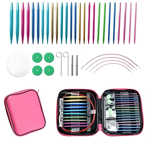 13 Paar austauschbare Rundstricknadeln,Stricknadeln Set Austauschbare Rundstricknadeln mit 2,75 mm-10 mm, Aluminium Ring Set mit PU-Verpackung für Stricken von Schals