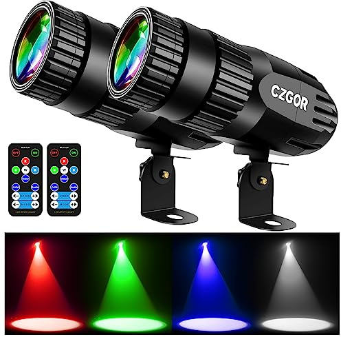 Led Pinspot Light, Czgor 15W Disco Ball Spotlight, RGBW 4 in 1 Mirror Ball Lights with Remote Control, Super Bright LED Pin Spot Light for Parties DJ Club Bar Wedding, RGBW, 2 Pack