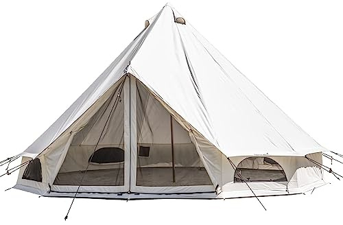 Skandika Tipii 400/500 Zelt für 8/10 Personen | Wasserdichtes Baumwollzelt, Baumwolle, 4000 mm Wassersäule, Moskitonetz am Eingang und Fenster, Makramee | Jurtezelt, Glampingzelt, Festivalzelt