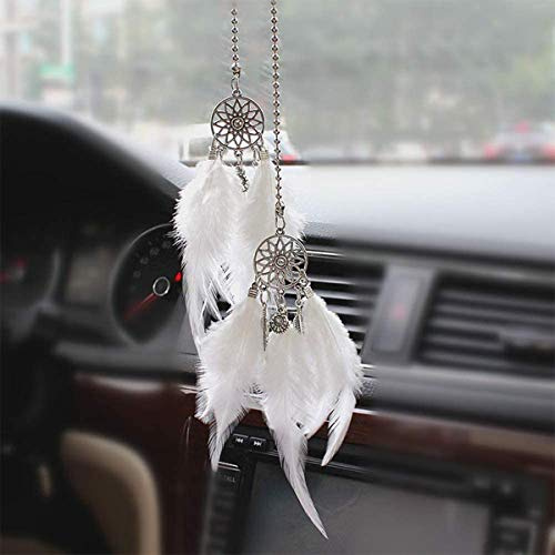 Dreamcatcher Feder Traumfänger für Wand Hängen Home Decor Ornamente Handwerk Dekorationen Auto Anhänger (Weiß)