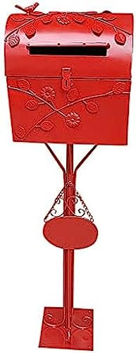 Standing Mailbox - Large Mailbox & Post System – Rust Resistant Mailbox – Includes Address Plaque, Mounting Hardware – Metal Mailbox - Bird Layer Design,Red,HaoAMZ