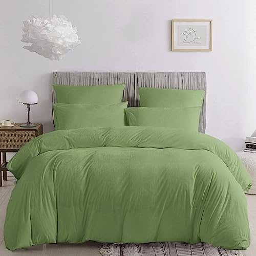 Damier Winter Plüsch Bettwäsche 220x240 Warm Grün Hellgrün Uni Einfarbig Cashmere Touch Bettbezug Set Flauschig Kuschelig Plüsch Bettwäsche 3 Teilig mit Reißverschluss und 2 Kissenbezüge 80x80 cm