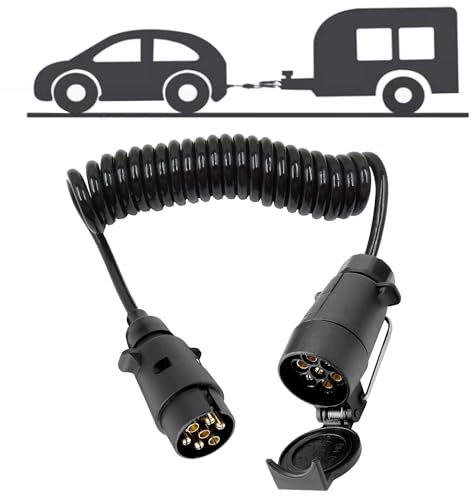 3M Anhänger Verlängerungskabel 7 Polig Adapter Spiralkabel Anhängersteckdose Anhänger Verlängerung Anhängerkabel Kupplung Stecker auf Stecker für Auto PKW Bootstrailer Wohnwagen Wohnmobil Transporter