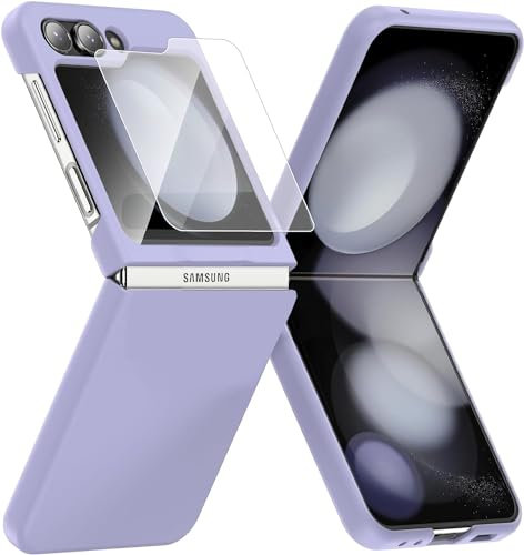 Z Flip 5 Hülle,Samsung Z Flip 5 5G Hülle Slim Case mit Displayschutzfolie,Samsung Flip 5 Stark Fallschutz Stoßfest Schutzhülle Hart PC Anti-Scratch Handyhülle für Samsung Galaxy Z Flip 5-Lila