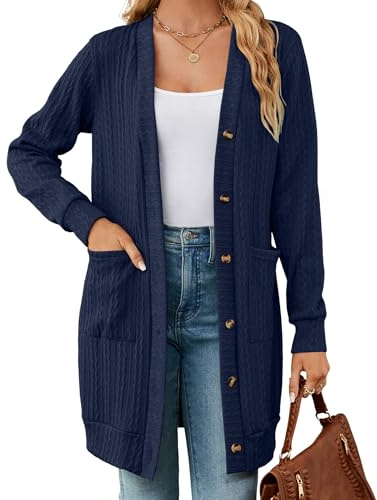 HANERDUN Femme Gilet Long Pulls Chunky Tricot Cardigan Manches Longues Manteau Sweater