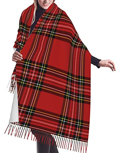 Schottischer Damen-Schal mit Fransen, weihnachtlich, Schottenkaro, kariert, groß, weich, Kaschmir-Gefühl, Tücher, leichte Stola, 196 x 68 cm