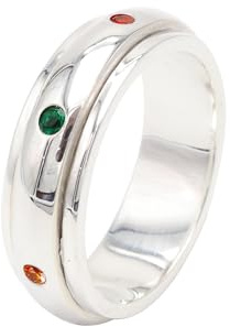Jay Jools 7 Chakra Spinner Ring – 925 Sterling Silver Fidget Ring, Yoga Spinner Band for Women & Men, Seven Chakra Jewelry