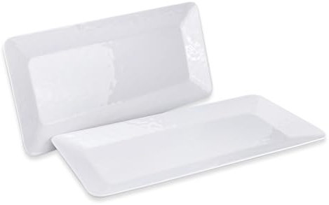 Yalin Piatto da portata rettangolare grande, in melamina, 43 cm, ideale per ristorante, bistecca, insalata e tutti i giorni, set di 2 piatti piani bianchi (rettangolare)