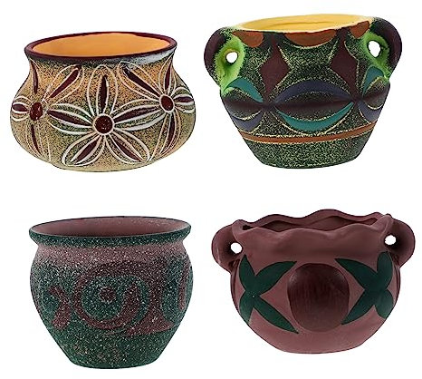 BESPORTBLE 4 Stück Mediterraner Blumentopf Pflanztöpfe Für Zimmerpflanzen Tischdekoration Sukkulententopf Goblincore-raumdekoration Blumentöpfe Aus Ton Pflanzschale Anlage Keramik Halterung