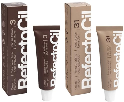RefectoCil Cream Hair Dye 2-Pack – Professional Hair Tint for Long-Lasting Color – Natural Brown (#3) + Light Brown (#3.1)