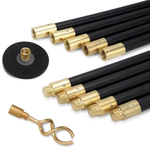 Drain Rods for Outside Drain Flexible - 12 Pcs / 9.2 Meter Indoor & Outdoor Drain Unblocker with Rubber Plunger & Double Worm Screw | ‎Polypropylene - Metal