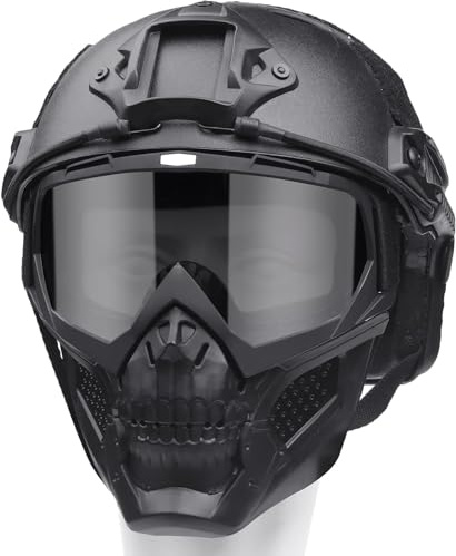 Bvawtrs Tactical Airsoft Gear Airsoft Mask and Helmet, Airsoft Full Face Mask, Detachable Airsoft Goggles,Paintball PJ Fast Helmet with Front NVG Mount and Side Rail