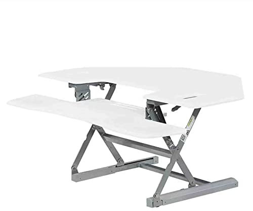 ISCBAFYX Höhenverstellbarer Eck-Stehtisch-Konverter – 46 Zoll, Dual-Monitor-Erhöhung, schnelles Aufstehen, Gasfeder-Tisch-Computer-Arbeitsplatz (weiß)