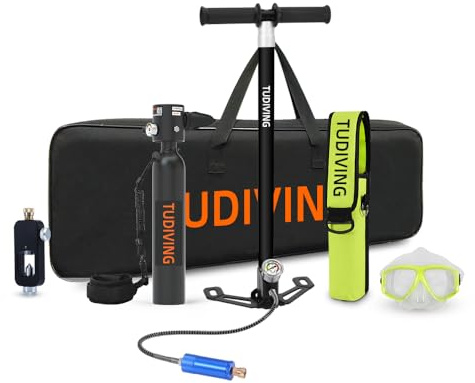 TUDIVING-0,5-l-Tauchflasche, Wiederverwendbare tragbare Mini-Sauerstoffflasche, Tauchausrüstung unterstützt 5-10 Minuten Unterwasser-Atmungstauchflasche (S300PLUS C7-Black)