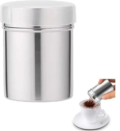 Puderzuckerstreuer,Puderzucker Streuer Zuckerstreuer Puderzuckermühle Kakaostreuer Sugar Mühle Sieb Kunststoff Deckel Edelstahl Mehlsieb Mehlstreuer Set Mit Feinmaschiges für Icing Kakao Cappuccino