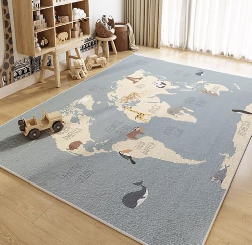 YATOLA Kinderteppich Waschbar Teppiche Fußmatte für Wohnzimmer Schlafzimmer Kinder Blau Spielteppich Krabbelmatte Teenager Junge Kinderteppich Spielteppich Babymatte Weich Tier Löwe (Blau, 100x120cm)