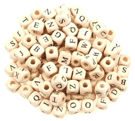 200 Buchstabenperlen natur, Holzperlen Buchstabenwürfel 10x10mm mit 3,5 mm Loch, gemischte Buchstaben A-Z im Set, zum Basteln, Auffädeln, Fädeln für DIY-Schmuck