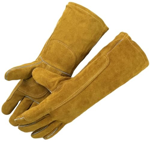 Paar Grillhandschuhe mit Fingern, hitze- und verschleißfeste Grillhandschuhe, 15,8 Zoll Länge, Kaminhandschuhe, leicht zu reinigen, Feuerhandschuhe zum Räuchern, Grillen, Kochen, Kaminhandschuhe, Gril