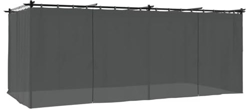 Gecheer Pavillon mit Vorhängen, Anbaupavillon Sonnenschutz Pergola Gartenpavillon Terrassendach Überdachung Gartenzelt Partyzelt Anthrazit 6x3 m Stahl
