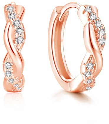 Loutade Creolen Silber Damen Ohrringe, S925 Twisted Ohrringe Creolen Rose Gold, Hypoallergen Leichte Silber Huggie-Ohrringe, Kleine Schlafen Knorpel Ohrringe Silber 925 Creolen für Mädchen Frauen